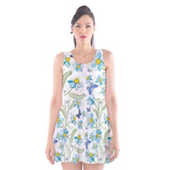 Flower Blue Butterfly Leaf Green Scoop Neck Skater Dress by Mariart