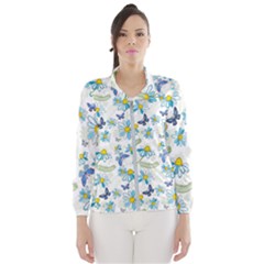 Flower Blue Butterfly Leaf Green Wind Breaker (women)