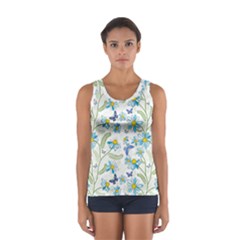 Flower Blue Butterfly Leaf Green Sport Tank Top 