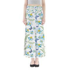 Flower Blue Butterfly Leaf Green Full Length Maxi Skirt