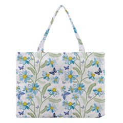 Flower Blue Butterfly Leaf Green Medium Tote Bag