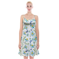 Flower Blue Butterfly Leaf Green Spaghetti Strap Velvet Dress