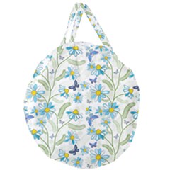 Flower Blue Butterfly Leaf Green Giant Round Zipper Tote