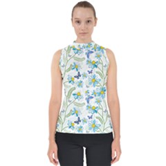 Flower Blue Butterfly Leaf Green Shell Top