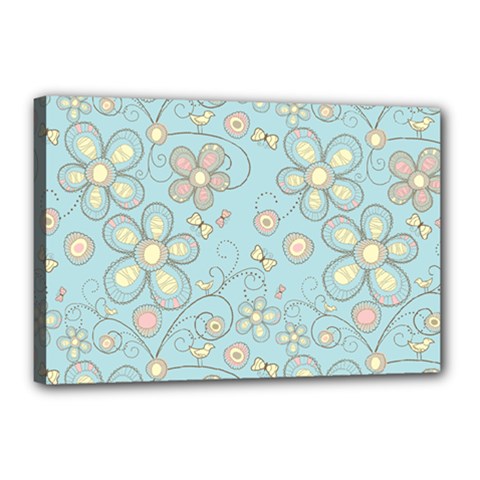 Flower Blue Butterfly Bird Yellow Floral Sexy Canvas 18  X 12 