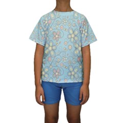 Flower Blue Butterfly Bird Yellow Floral Sexy Kids  Short Sleeve Swimwear by Mariart