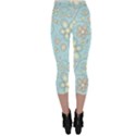 Flower Blue Butterfly Bird Yellow Floral Sexy Capri Leggings  View2