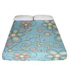 Flower Blue Butterfly Bird Yellow Floral Sexy Fitted Sheet (queen Size)