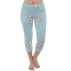 Flower Blue Butterfly Bird Yellow Floral Sexy Capri Winter Leggings 