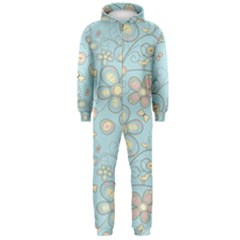 Flower Blue Butterfly Bird Yellow Floral Sexy Hooded Jumpsuit (men)  by Mariart