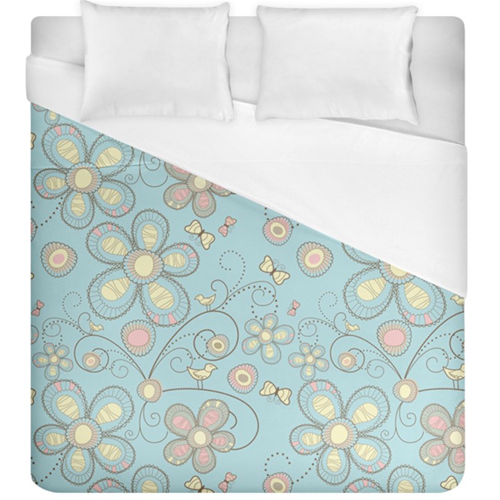 Flower Blue Butterfly Bird Yellow Floral Sexy Duvet Cover (King Size)