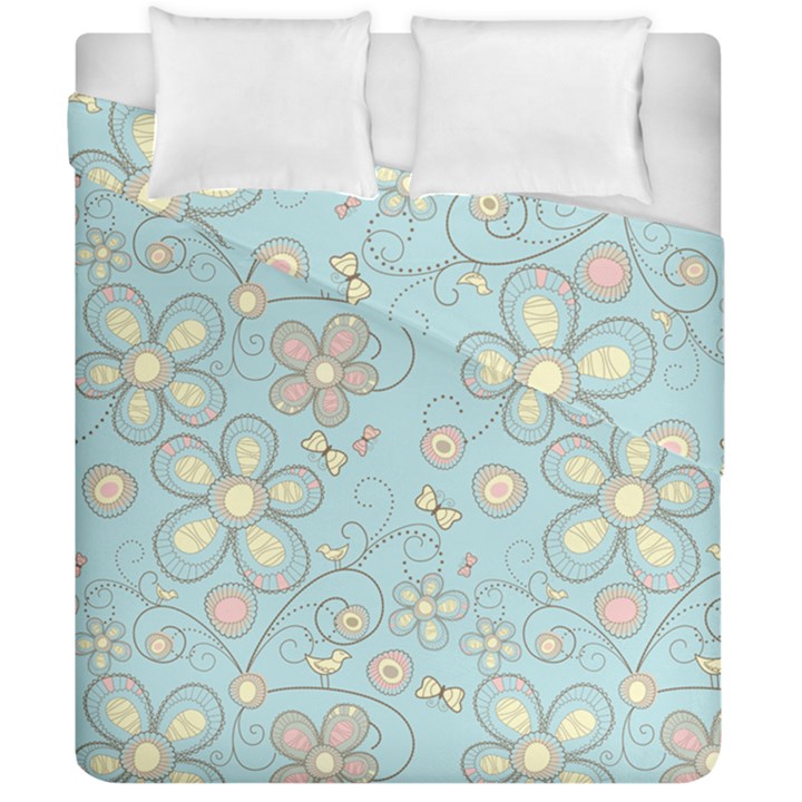 Flower Blue Butterfly Bird Yellow Floral Sexy Duvet Cover Double Side (California King Size)