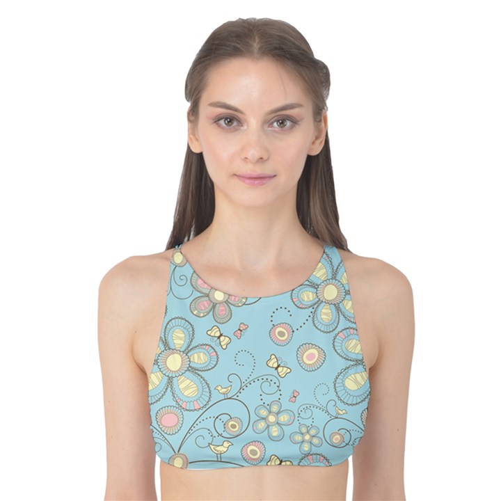 Flower Blue Butterfly Bird Yellow Floral Sexy Tank Bikini Top