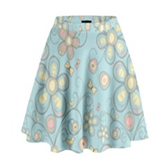 Flower Blue Butterfly Bird Yellow Floral Sexy High Waist Skirt