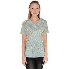 Flower Blue Butterfly Bird Yellow Floral Sexy Scrub Top