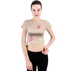 Flower Bird Love Pink Heart Valentine Animals Star Crew Neck Crop Top by Mariart