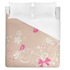 Flower Bird Love Pink Heart Valentine Animals Star Duvet Cover (queen Size) by Mariart