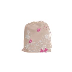 Flower Bird Love Pink Heart Valentine Animals Star Drawstring Pouches (xs) 