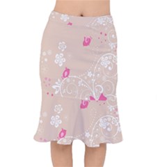 Flower Bird Love Pink Heart Valentine Animals Star Mermaid Skirt