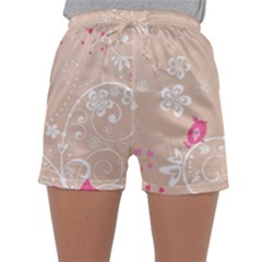 Flower Bird Love Pink Heart Valentine Animals Star Sleepwear Shorts