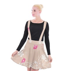 Flower Bird Love Pink Heart Valentine Animals Star Suspender Skater Skirt by Mariart