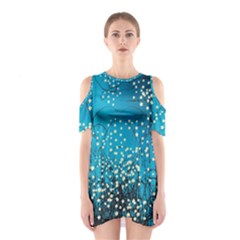 Flower Back Leaf River Blue Star Shoulder Cutout One Piece