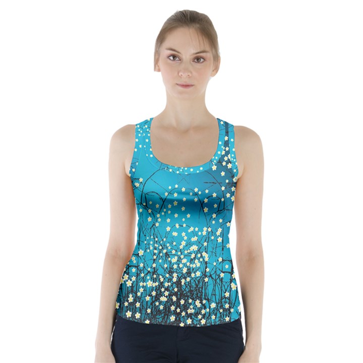 Flower Back Leaf River Blue Star Racer Back Sports Top