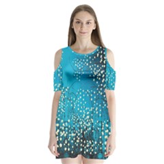 Flower Back Leaf River Blue Star Shoulder Cutout Velvet One Piece