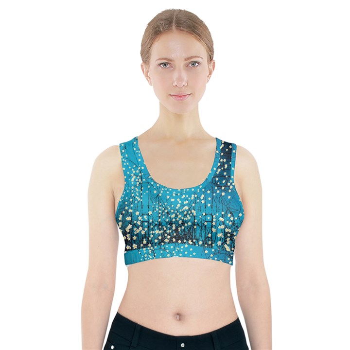 Flower Back Leaf River Blue Star Sports Bra With Pocket