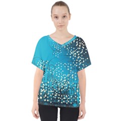 Flower Back Leaf River Blue Star V-Neck Dolman Drape Top