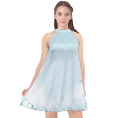 Flower Blue Polka Plaid Sexy Star Love Heart Halter Neckline Chiffon Dress 