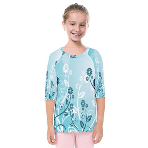 Flower Blue River Star Sunflower Kids  Quarter Sleeve Raglan Tee by Mariart