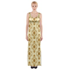 Flower Brown Star Rose Maxi Thigh Split Dress by Mariart