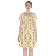 Flower Brown Star Rose Short Sleeve Bardot Dress by Mariart