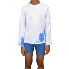 Flower Blue Sunflower Star Sexy Kids  Long Sleeve Swimwear