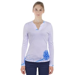 Flower Blue Sunflower Star Sexy V-neck Long Sleeve Top by Mariart