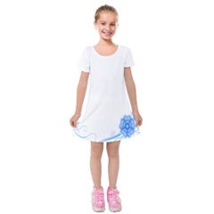 Flower Blue Sunflower Star Sexy Kids  Short Sleeve Velvet Dress