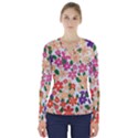 Flower Floral Rainbow Rose V-Neck Long Sleeve Top View1