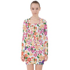 Flower Floral Rainbow Rose V-neck Bodycon Long Sleeve Dress by Mariart