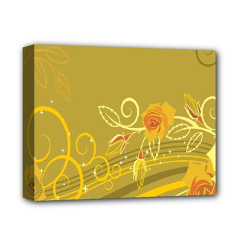 Flower Floral Yellow Sunflower Star Leaf Line Gold Deluxe Canvas 14  X 11 