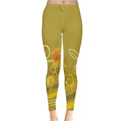 Flower Floral Yellow Sunflower Star Leaf Line Gold Leggings  by Mariart