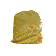 Flower Floral Yellow Sunflower Star Leaf Line Gold Drawstring Pouches (large)  by Mariart