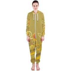 Flower Floral Yellow Sunflower Star Leaf Line Gold Hooded Jumpsuit (ladies) 