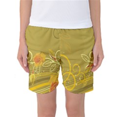 Flower Floral Yellow Sunflower Star Leaf Line Gold Women s Basketball Shorts by Mariart