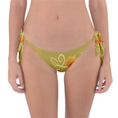 Flower Floral Yellow Sunflower Star Leaf Line Gold Reversible Bikini Bottom