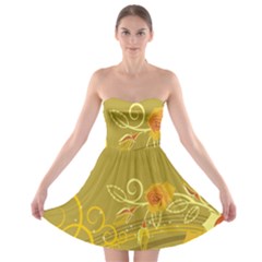 Flower Floral Yellow Sunflower Star Leaf Line Gold Strapless Bra Top Dress