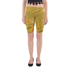 Flower Floral Yellow Sunflower Star Leaf Line Gold Yoga Cropped Leggings by Mariart