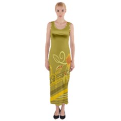 Flower Floral Yellow Sunflower Star Leaf Line Gold Fitted Maxi Dress by Mariart