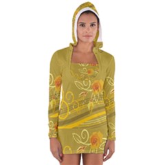 Flower Floral Yellow Sunflower Star Leaf Line Gold Long Sleeve Hooded T-shirt by Mariart