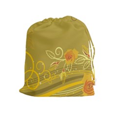 Flower Floral Yellow Sunflower Star Leaf Line Gold Drawstring Pouches (extra Large)